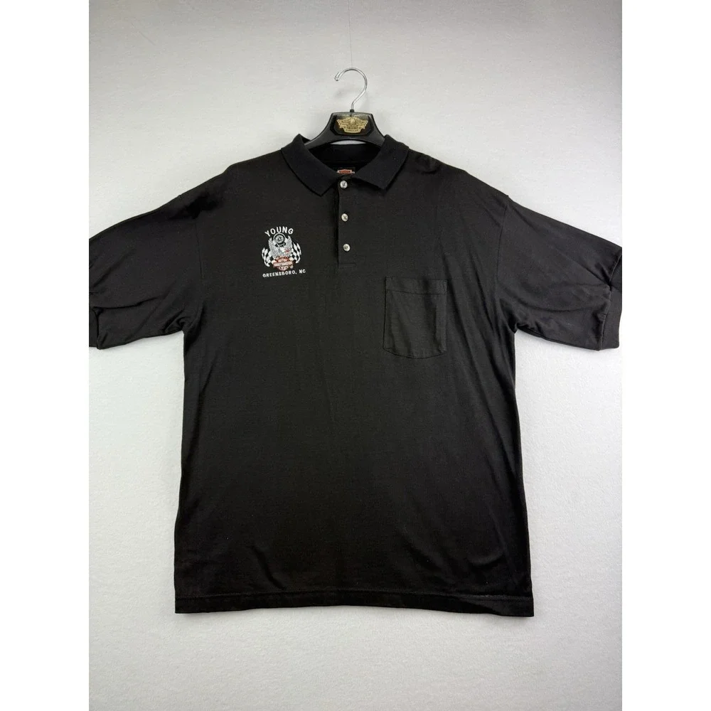 Harley Davidson Polo Shirt Mens XL Black Greensboro‎ NC Logo Pocket Cotton